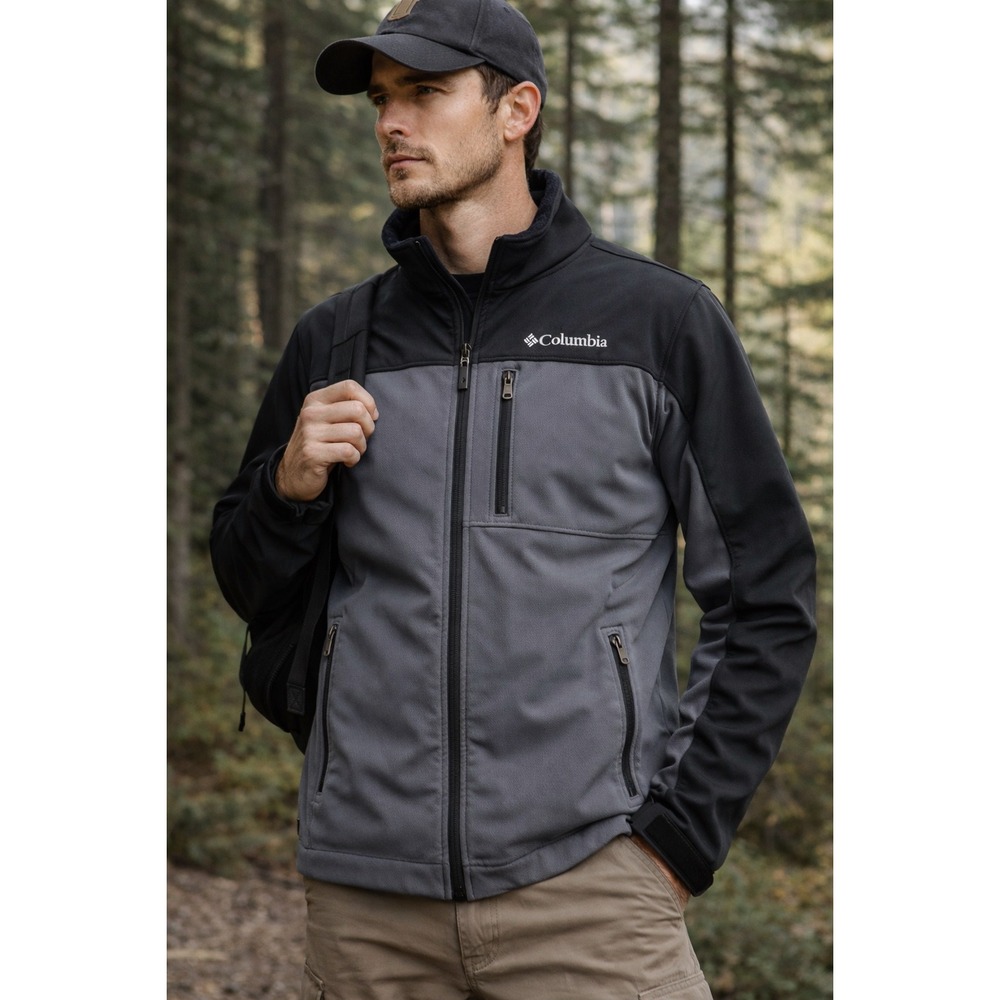 Columbia Ascender Softshell Jacket Wind & Water Resistant Fleece Lined Grey Sz M